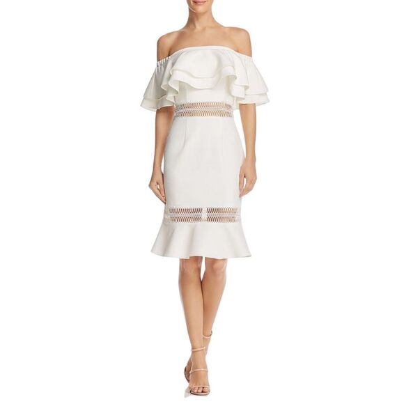 NWT Jarlo White Jazzmyn Off the Shoulder Tiered Ruffle Dress - Picture 1 of 6